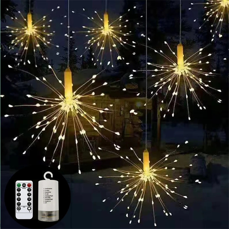 180 LED Firework String Lights 8 Mode Explosion Star Copper Silver Wire Fairy Light Decoration Lamp Remote Control String Light