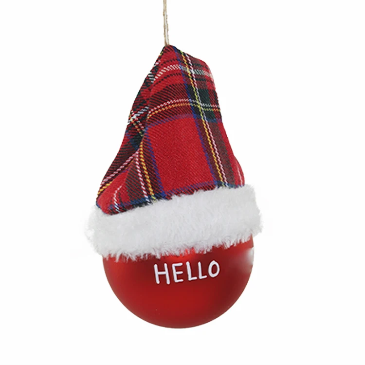 Wholesale custom Christmas balls with Christmas hats for Christmas tree decoration