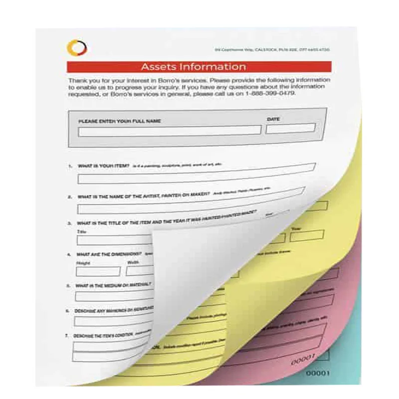 OEM 3 Ply Continuous Carbonless Computer A4  NCR Office Invoice Book Printing