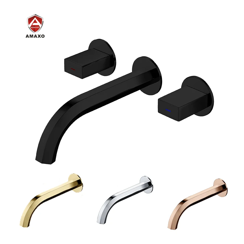 Popular Bathroom Wall Mounted Solid Brass Matte Black Basin wall Tap
