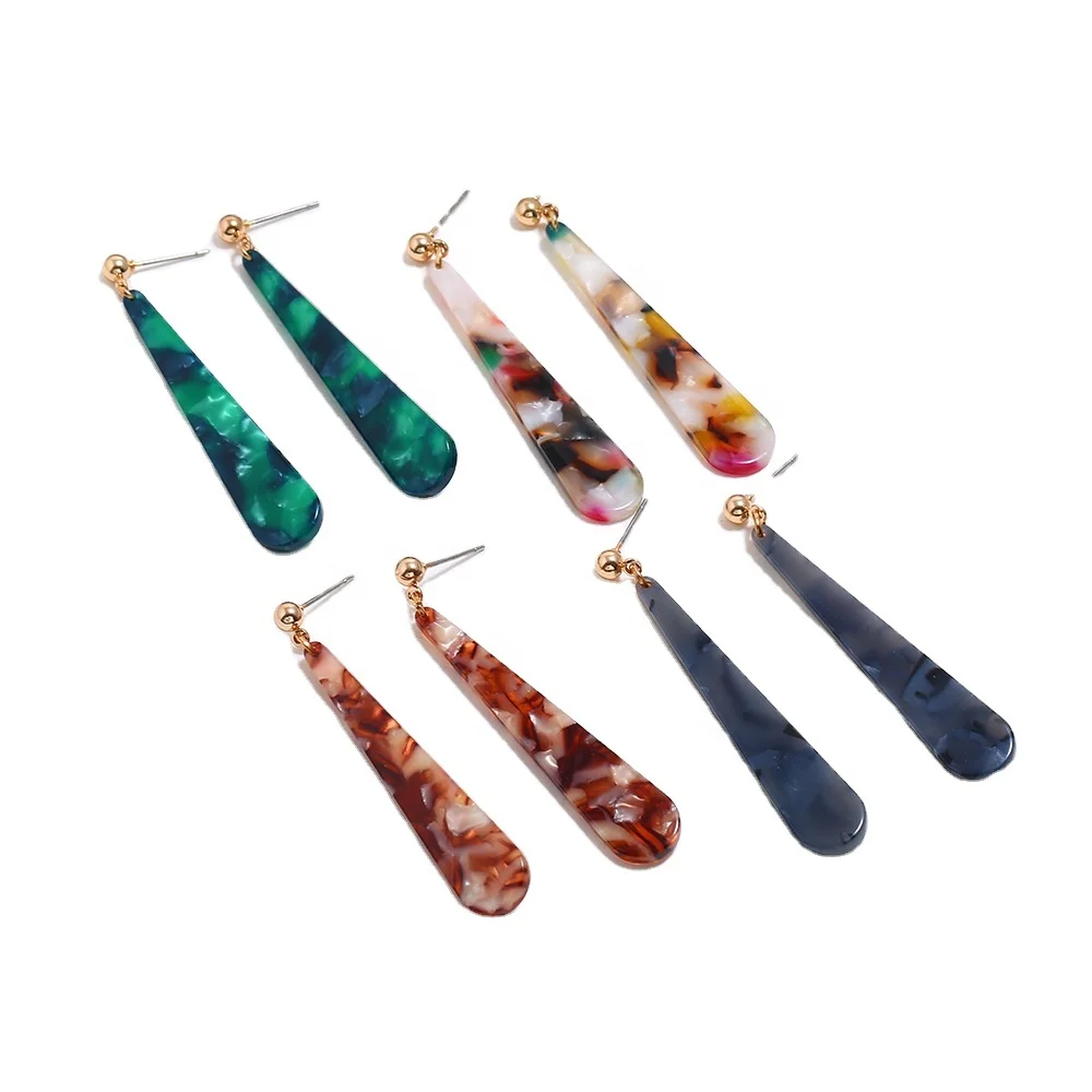 CLARMER wholesale simple slender drop-shaped acetate stick colorful acrylic jewelry earring danglers of women