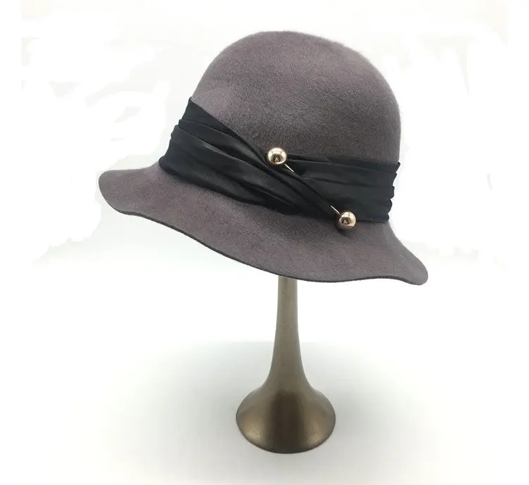 Fashion Ladies Fedora Hats Wool Felt Bucket Hat Wedding Church Hats New Designer Female Cloche Woolen Party Festival  Headgear