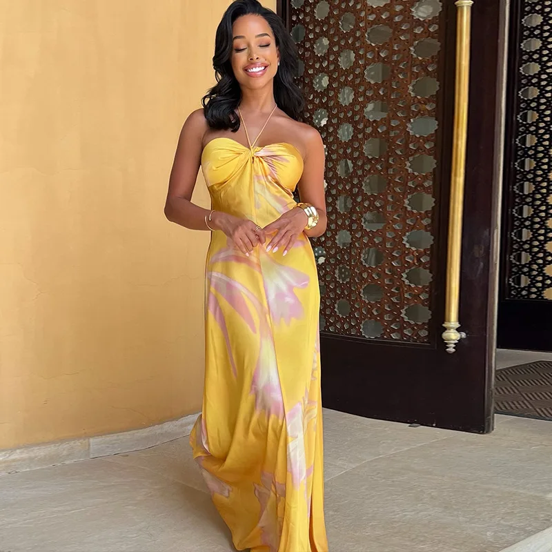 2024 Summer Wholesale Fashion Off Shoulder Sleeveless Tie Dye Tube Bodycon Dresses For Women