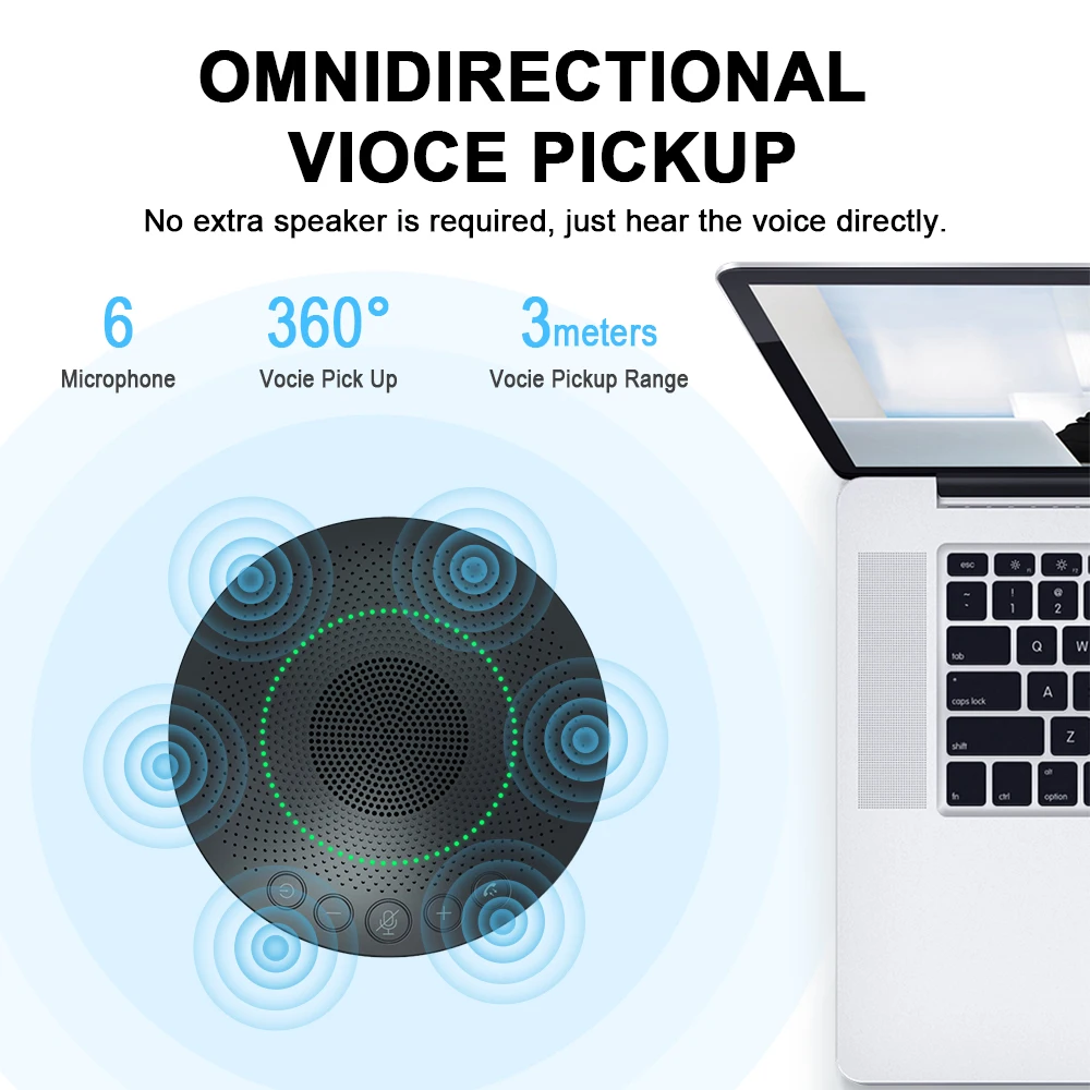 Desktop Omnidirectional Wireless USB Microphone HD Video Conference Speakerphone with High Quality Speaker