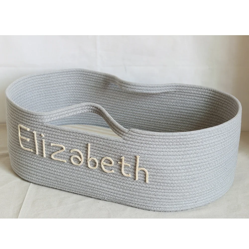 ICEBLUE HD Handmade Beige Cotton Rope Nursery Moses Basket Portable Baby Bassinet