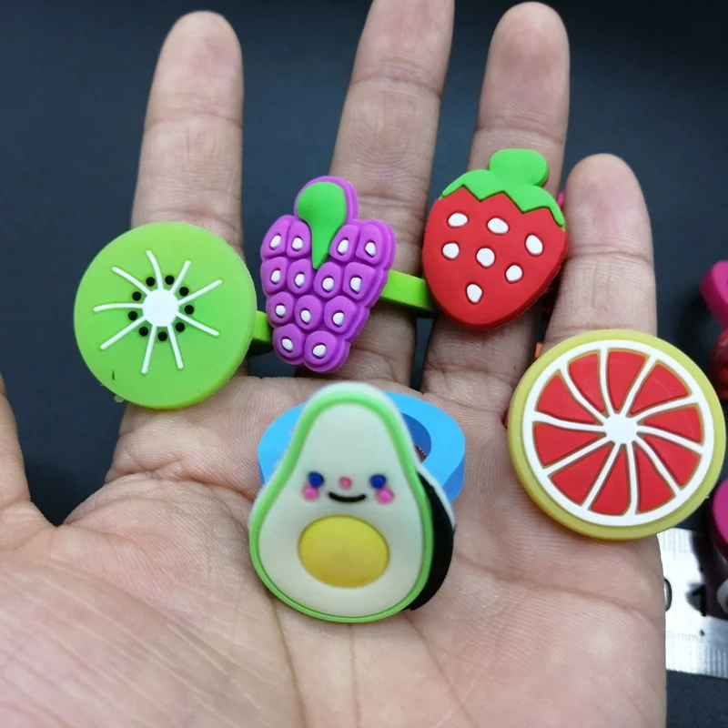 Wholesale Plastic Toy Promotional PVC Fruit Finger Ring Novelty  Kids Girl Toys  For  35mm 45mm 50mm Capsule