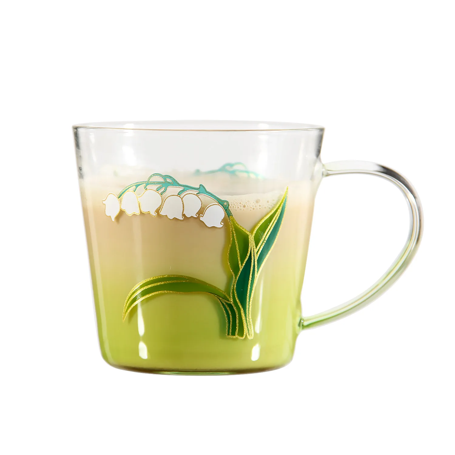 Hand Painted Lily Flower Valley Crystal Glass Water Cup Vintage Glassware Coffee Mug With Handle