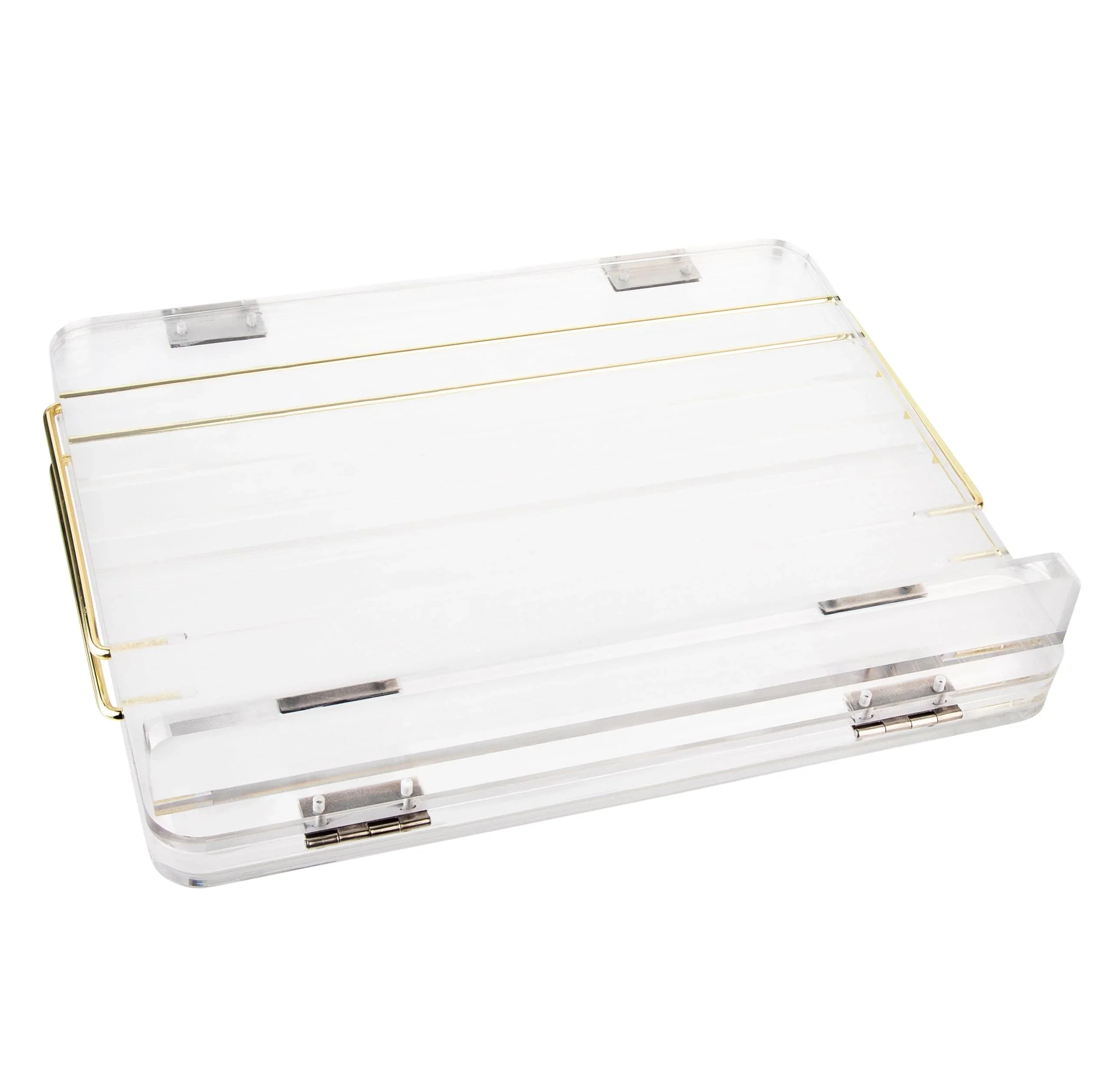 3-layer Acrylic hot bending book stand with gold support adjustable height