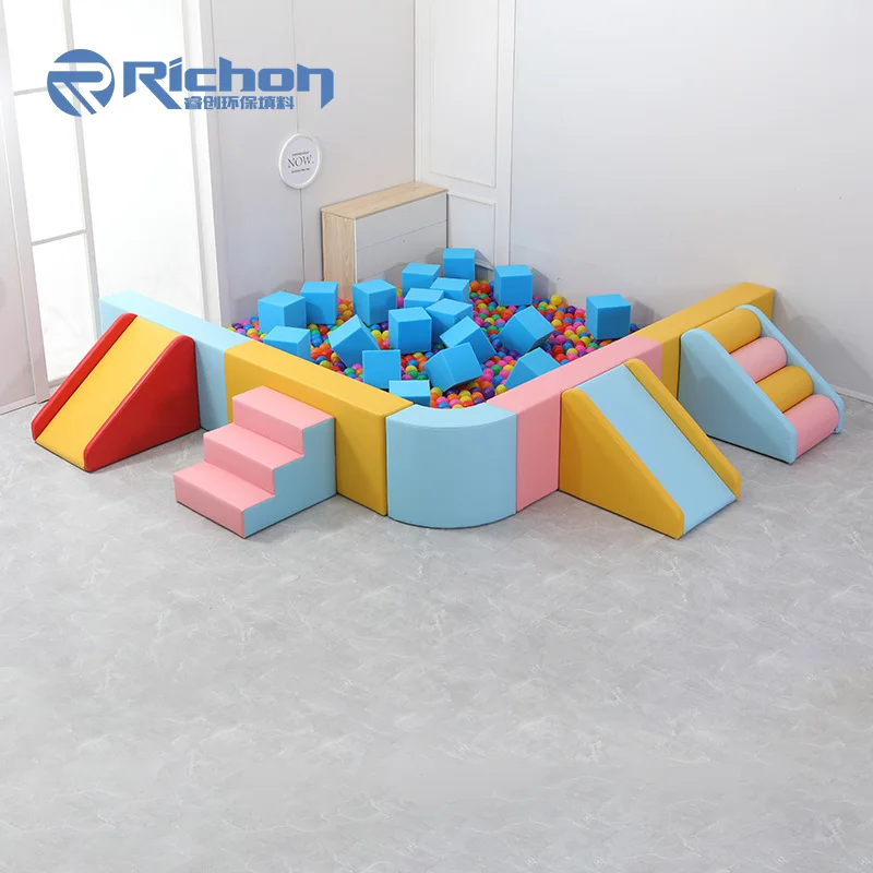 Soft Play Foam Block Purple Pink Mat Indoor Playground Toddler Soft Play Equipment Set With Ball Pit