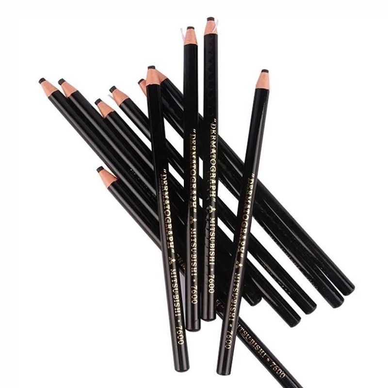 12pcs/Box White Black Dermograph Eyebrow 7600 Pencil Makeup Long Lasting Waterproof Peel-off Design Wooden Handle Eyebrow Pencil