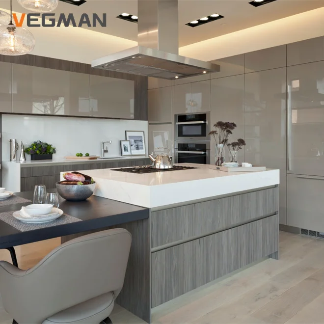 Высокий глянцевый лак кухонный настенный шкаф и деревянный с раковиной