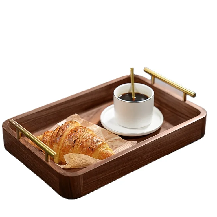 wholesale solid walnut farmhouse wooden tray wood trays art serving with handle
