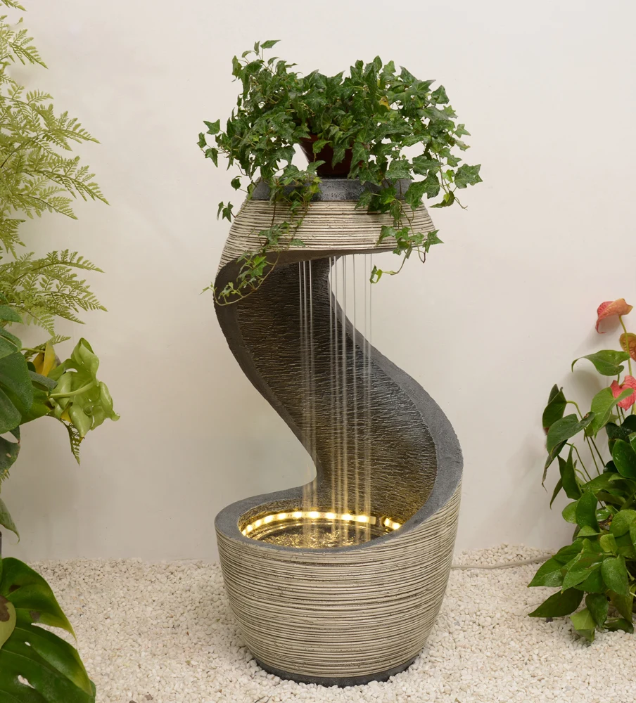 Geometric Shape Resin Outdoor Waterfall Fountain for Home and Garden Decorative Items for Patio Yard or Indoor Use