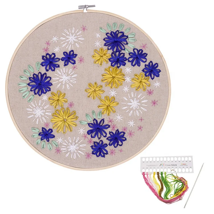 
Wholesale Creative Handmade Gift Home Decor Ribbon Daisy Embroidery Kit with Bamboo Hoop 