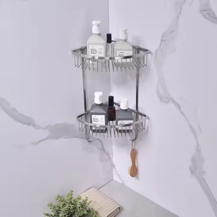 Stainless Steel Two Tier Bathroom Wall Shower Corner Triangle Shelf