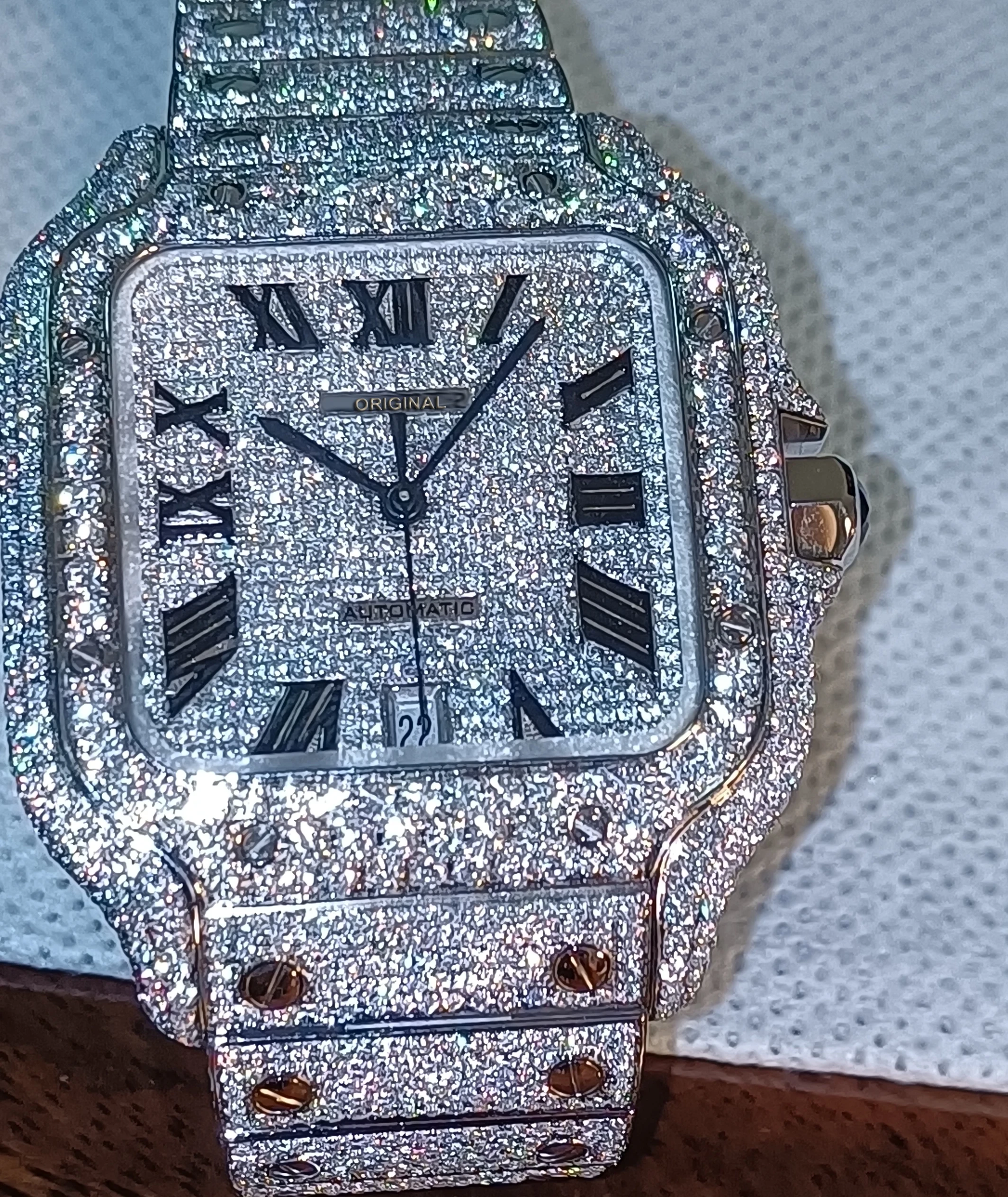 
Полностью сверкающие роскошные часы carter diamond CZ Moissanite, водонепроницаемые автоматические механические часы 