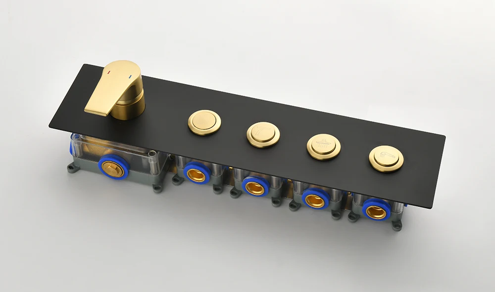 Hot and Cold Black plus gold Concealed Bath Shower 4 way diverter valve faucet mixer switch brass valve body