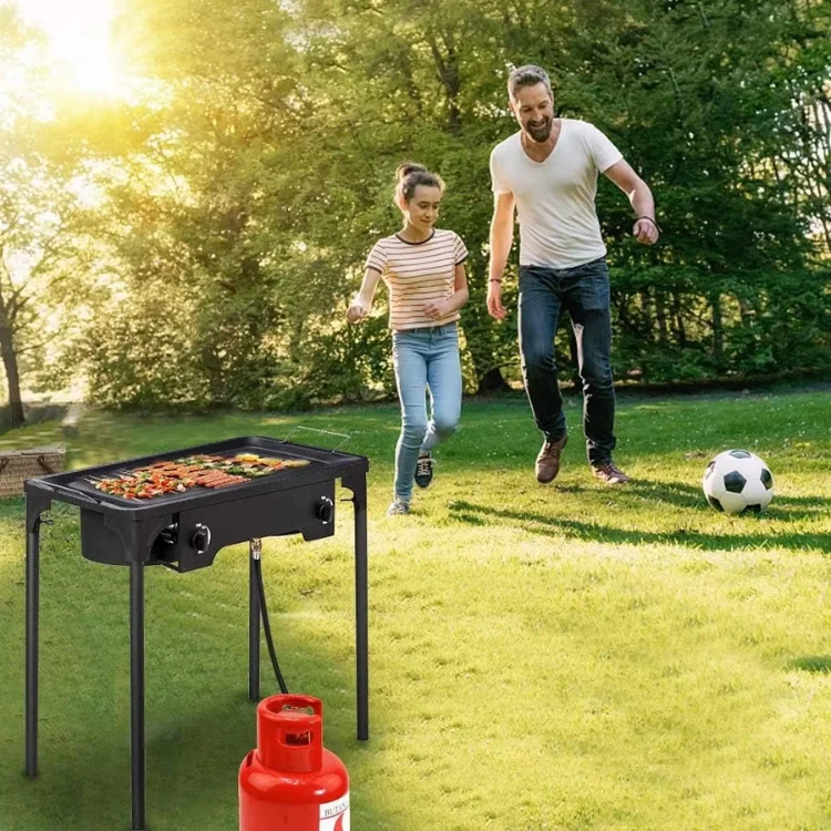 Eaynon 2-Burner Outdoor Propane Gas Stove High Pressure Stand Cooker Backyard Cooking Home Brewing Canning Iron Turkey Smoking