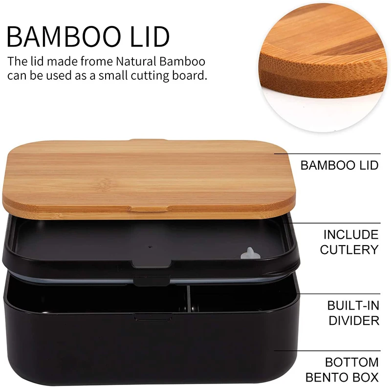 Microwavable Safety Bamboo Lid Lunch Box Leakproof Food Container Japan Bento Box With Fork Spoon