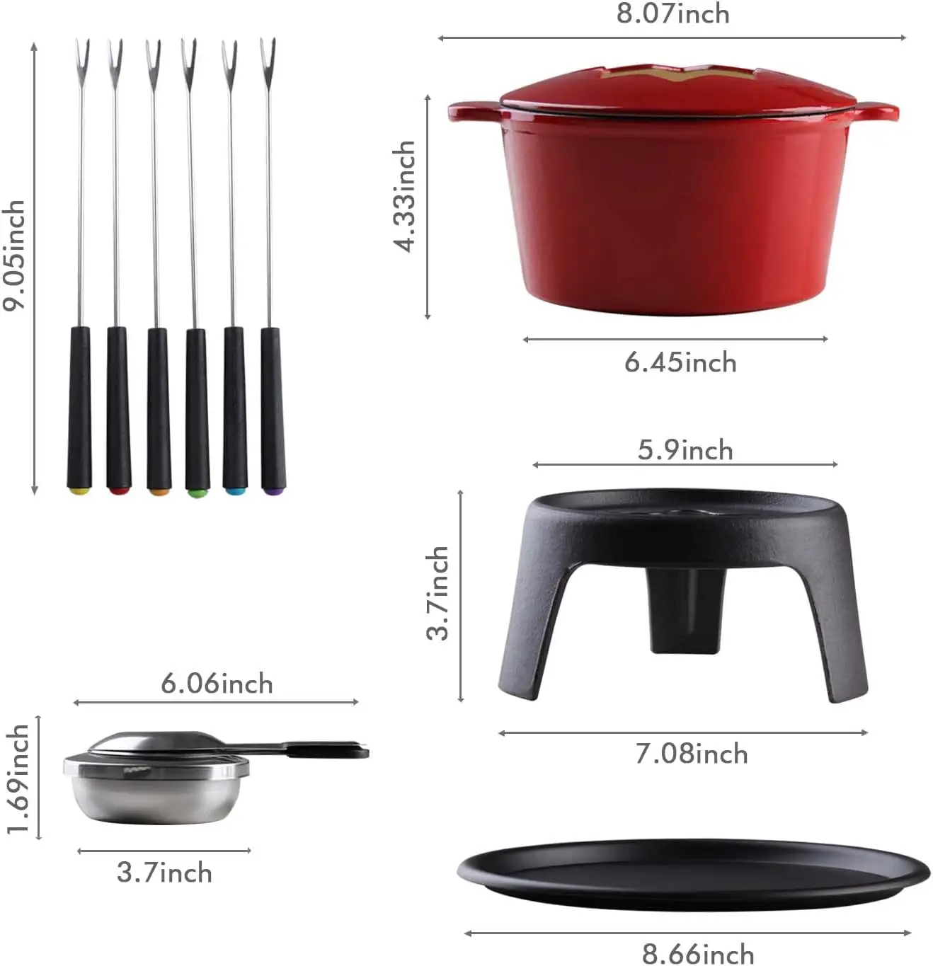 Hot selling enamel hot pot cast iron fondue pot 6 fondue forks chocolate cheese fondue set for chocolate