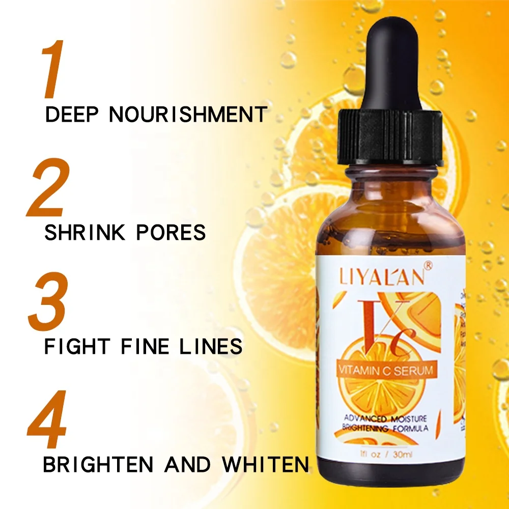 LIYALAN High Quality Organic Natural VC Facial Serum Skin Care Whitening Shrink Pores Vitamin C Serum For Face
