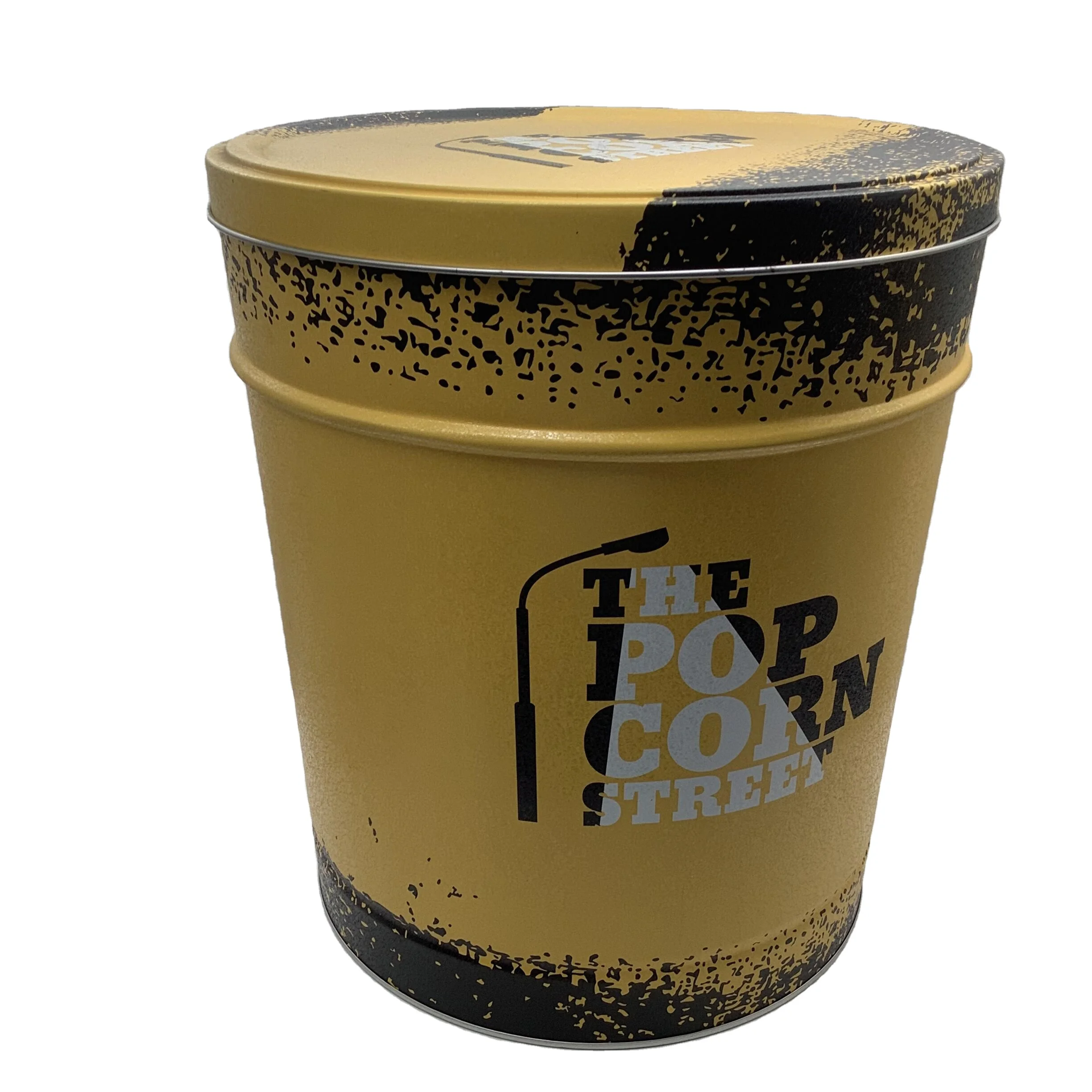 1.0/2.0/3.5/6.5 Gallon Custom Metal Round Empty Packing Food Grade Popcorn Tin Bucket With Lid
