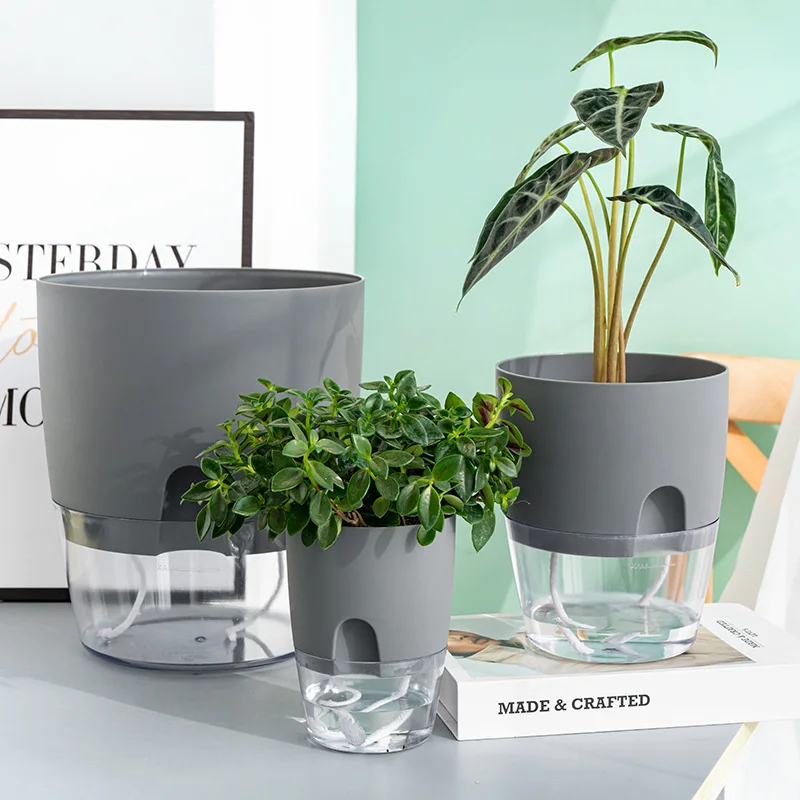 Wholesale Cheap Automatic Creative Plastic Pots Round Shape Small Lazy Self Watering Flower Pot