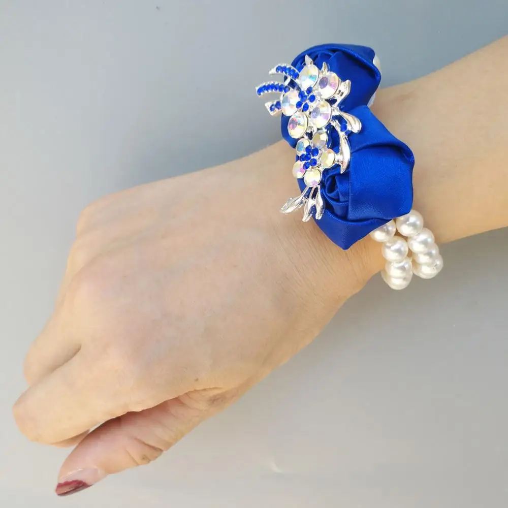 Royal Blue Simulation Rose Wrist Flower Bride Bridesmaid Wedding Bouquet Wedding Decoration Supplies Wrist Flower