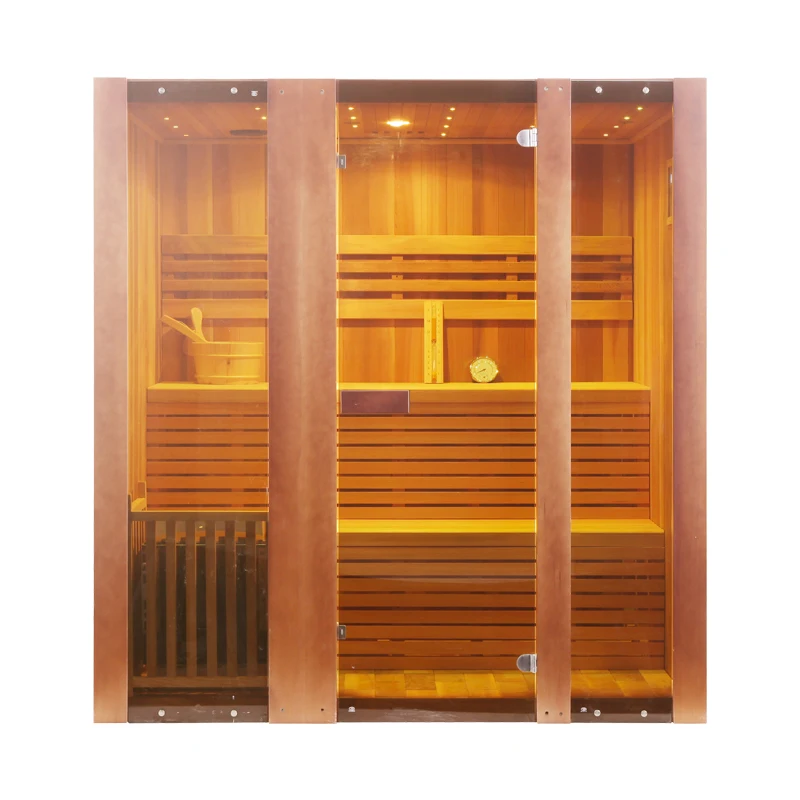 Good Quality 3 Person Sauna Pure Canadian Cedar Indoor Wet Steam Sauna Room with Double Tier Bench