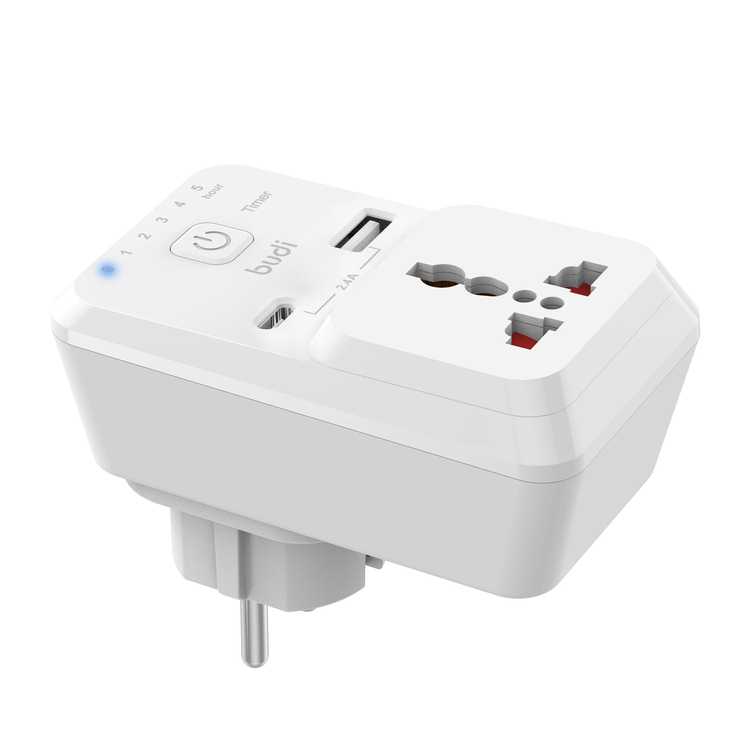 budi/oem travel gifts usb+type c port charger+AC outlet with timer charger have EU UK plug for mobile phones