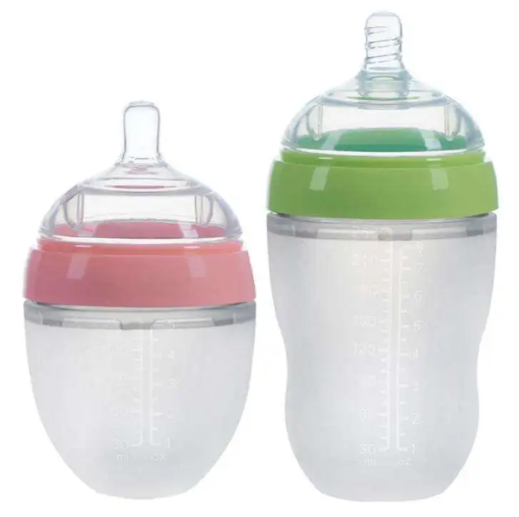 Hot Sale Silicone Baby bottle Non-toxic Toddler Milk Water Feeding Bottle with Lid BPA Free Anti-Colic Feeder150ML 250ML