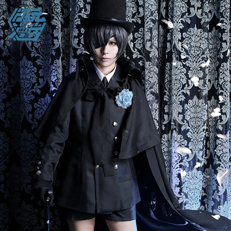 Anime Black Butler Cosplay Ciel Phantomhive Funeral dress Kuroshitsuji Black Uniform Outfit Halloween carnival costume
