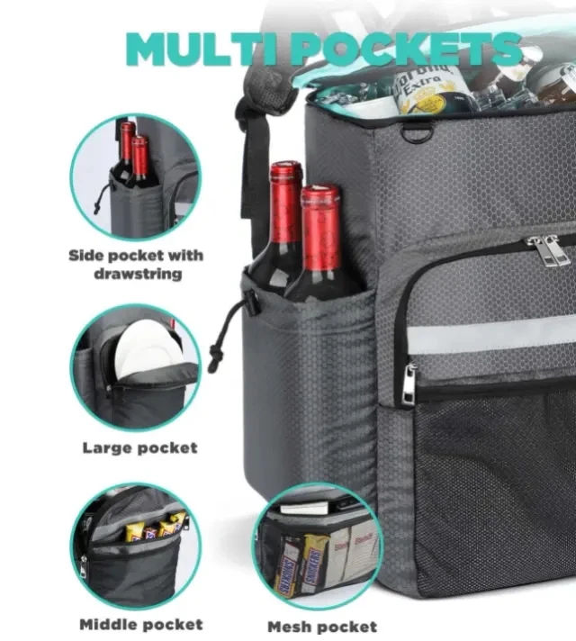 Cooler Backpack Black Insulated Backpack Cooler Bag 28L Lunch Picnic Backpack With Custom Logo Printed Beer Cooler Bag