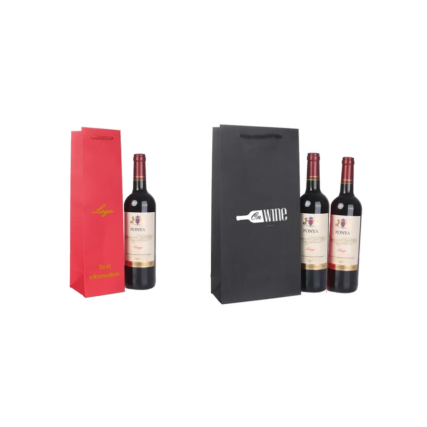 Custom Logo Cheap Printed Wine Bottle Holder Package Single Double Pack Paper Red Wine Bag With Printing and Handle