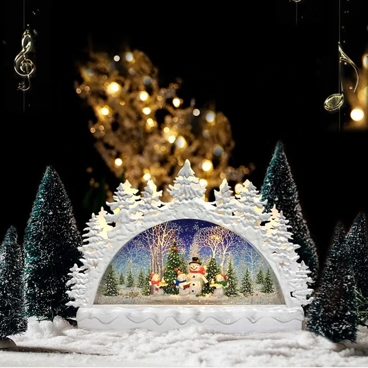 Luxury Large Size Christmas Craft Arch Shape USB and Musical Snow Globe Water Lanterns