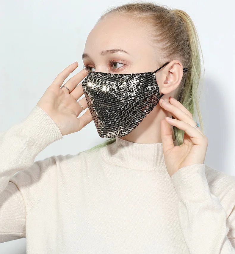 
Wholesale Bling Mask Decoration Sparkling Sequins cotton Party mask for woman design PM2.5 mouth cloth mask 