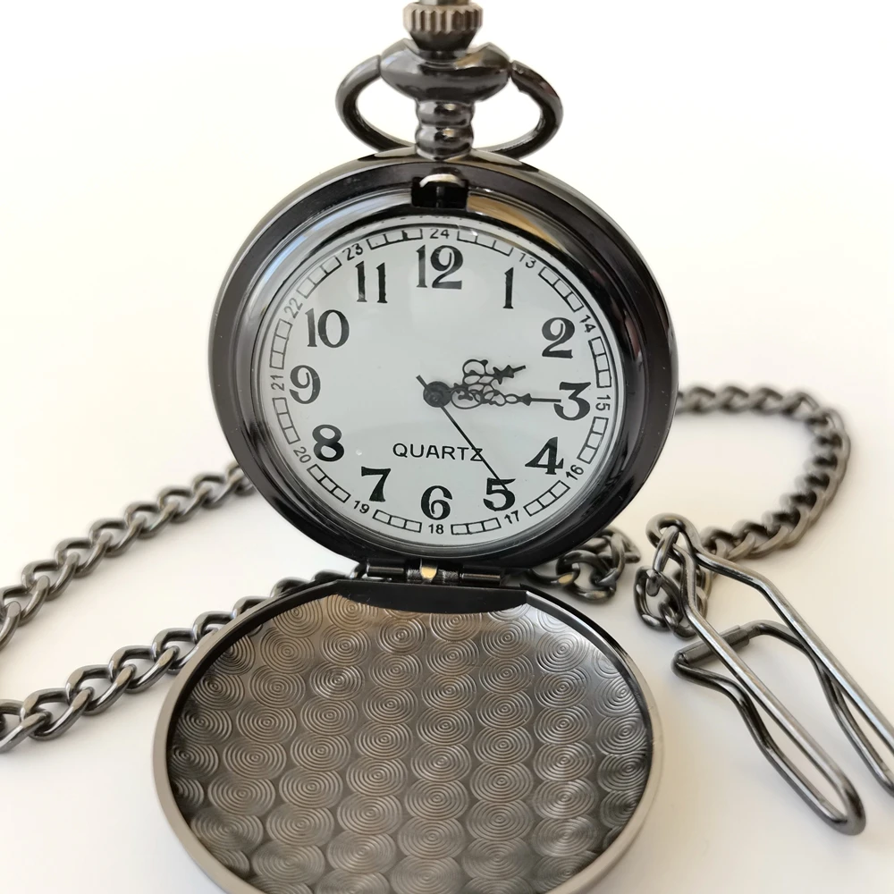 Модные гладкие и яркие Ретро двухсторонние кварцевые антикварные черные старые карманные часы