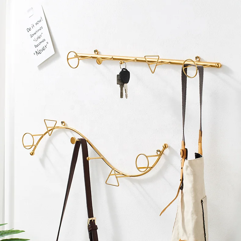 Creative Simple Metal Gold Hook Coat Hat Storage Rack Bathroom Toilet Wave Line Wall Decor Key Hook for Living Room