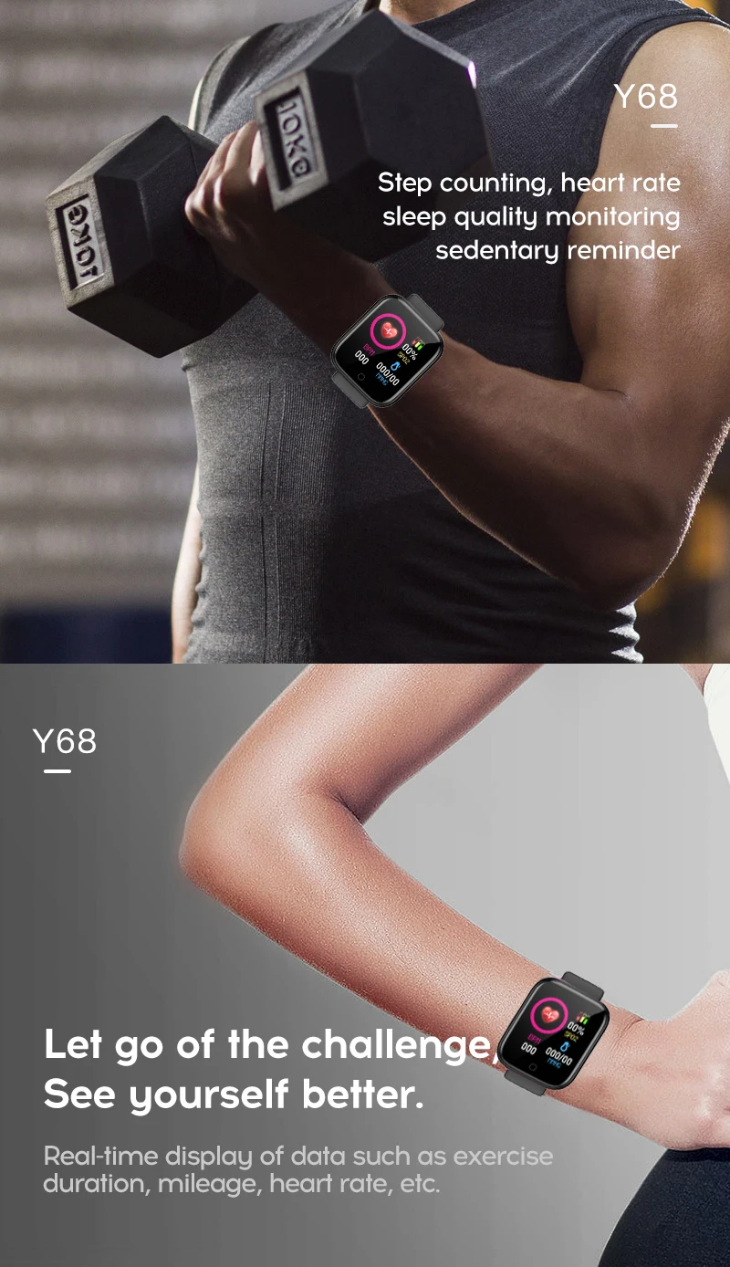 D20 Smart Watch Y68 IP67 Waterproof Fitness Tracker Amazon Hot Sports Heart Rate Bracelet for IOS