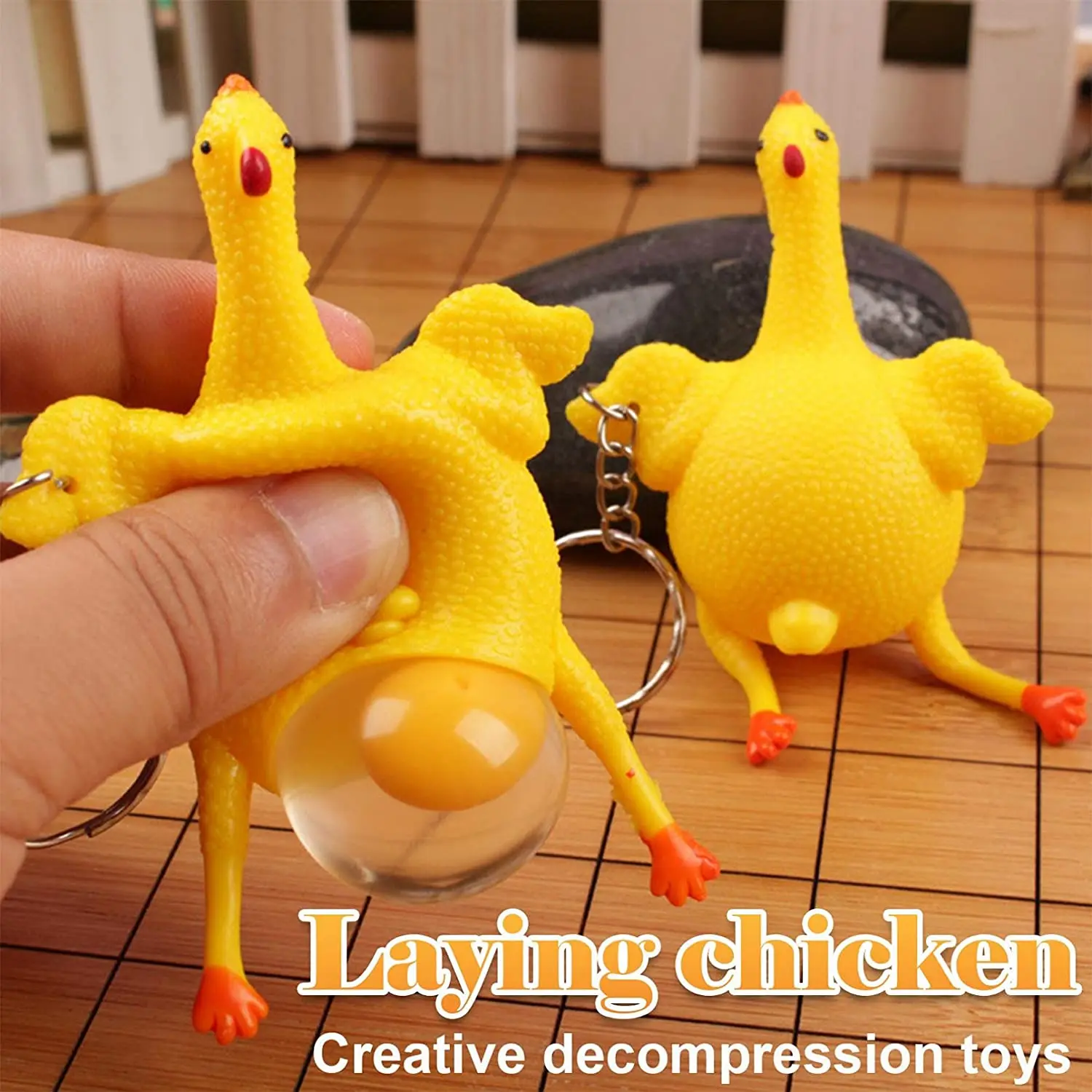 Stress Toys Relief Vent Tricky Toys Creative Squeeze Chicken Laying Egg Key Chain Funny Decompression Chicken Squeeze Toy