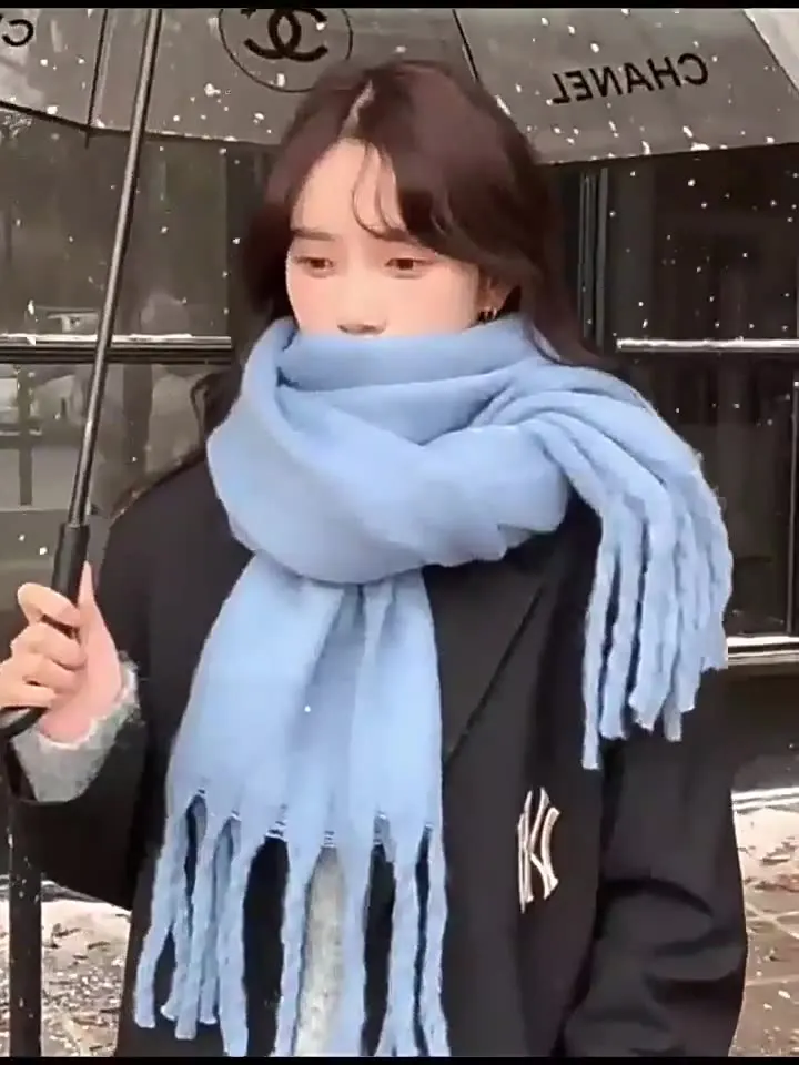 Winter Warm Woven Scarf Long Solid Color Women Thick Unisex Mohair Fabric Cashmere Warm Scarf With Tassel