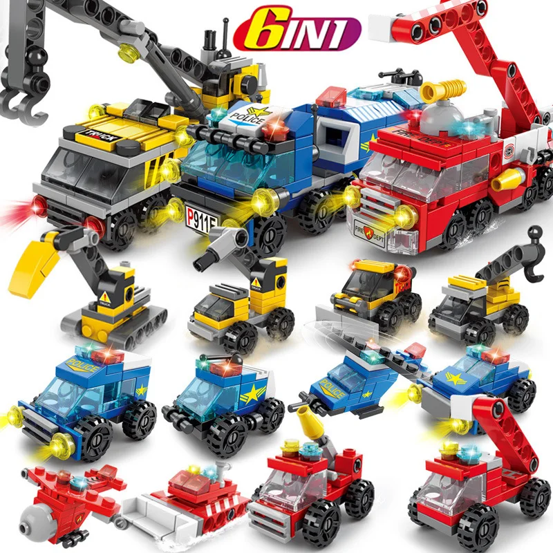 Factory Price 6in1 Heavy Engineering House Cement Mixer Mini Loader Truck Car Classic Model Building Blocks Sets Bricks Toy City