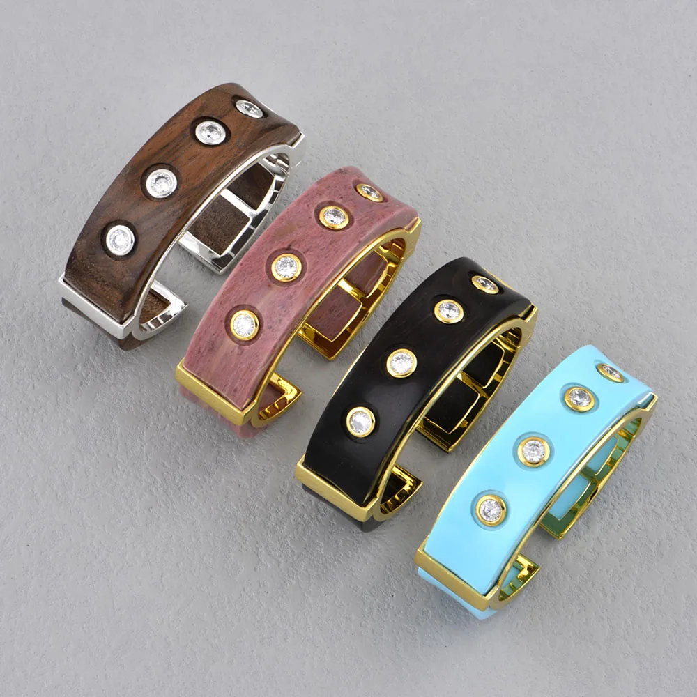 ChinChin Vintage Chunky Bangles For Women 18k Gold Plated Brass Zircon Adjustable Cuff Bangle Jewelry Fashion Charm Bracelets