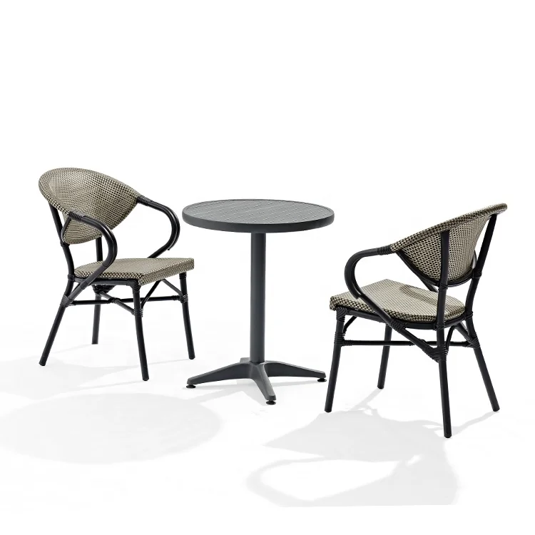 Factory Price Terrace Furniture  Patio Garden Aluminium 2 Chairs And Table Set Outdoor Bistro Restaurant Cafe Texilener Chair