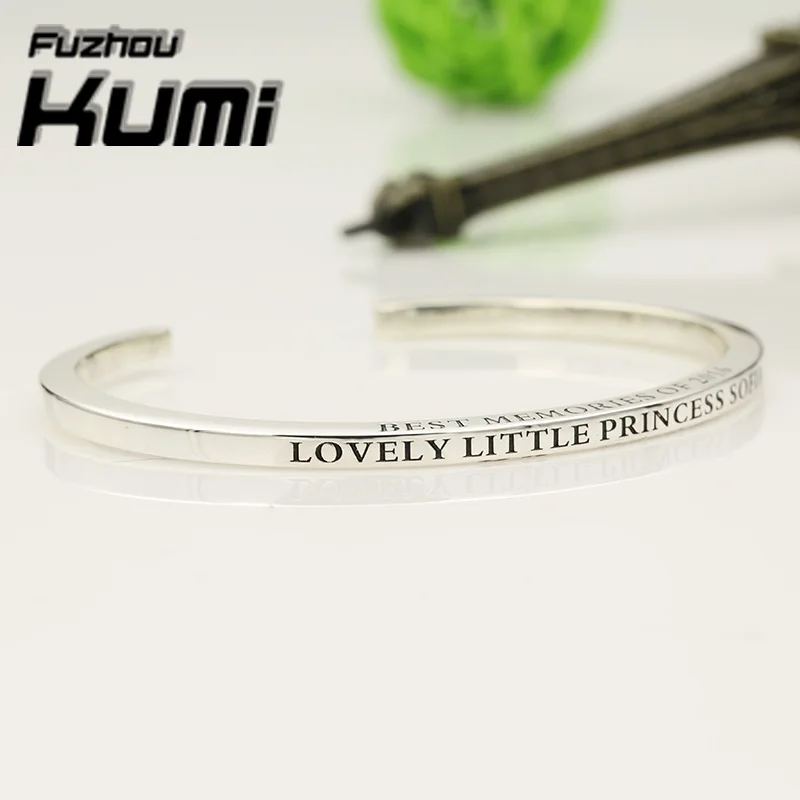 Jewelry Sterling Pure 925 Silver Custom Text Bracelet Bangle for Men Women Engraved Name Words Personalized Cuff