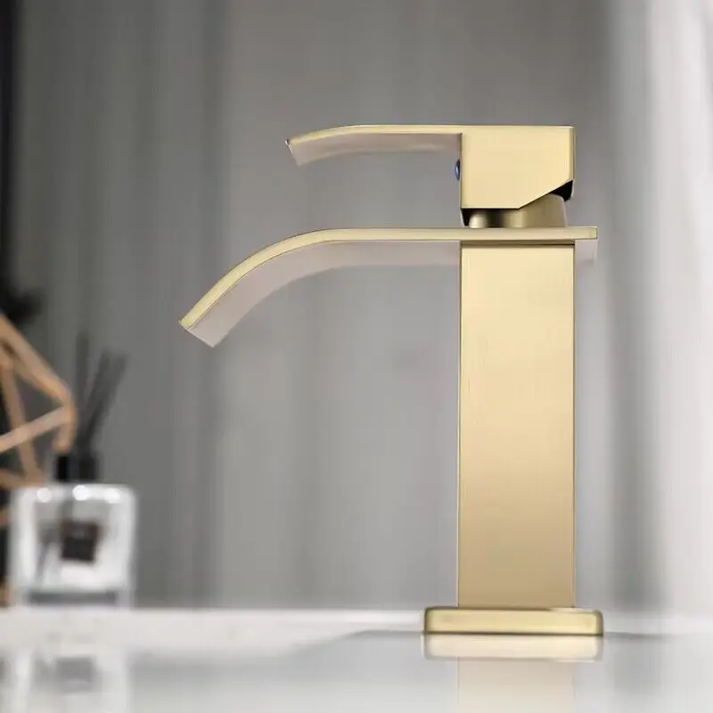 Stainless Steel Waterfall Bathroom Basin Faucet Cold Hot Mixer Crane Sink Tap Square Bathroom Faucet with cover Plate