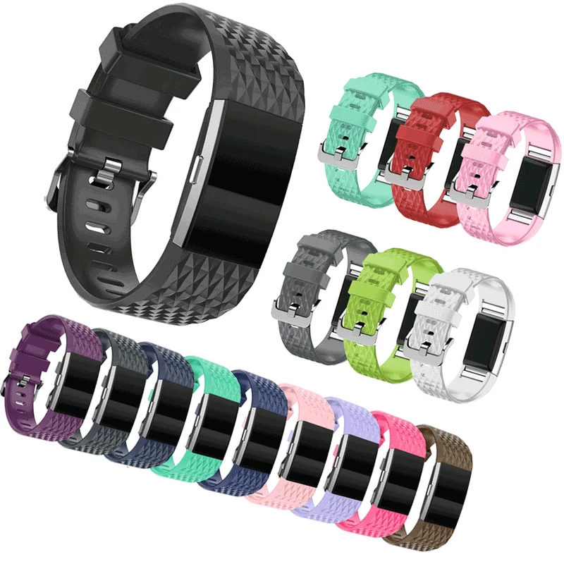 Qiman Diamond Pattern For Fitbit Charge 2 Band Soft Silicone Wrist Band Strap Smartwatch Bracelet For Fitbit Charge2 Small Large