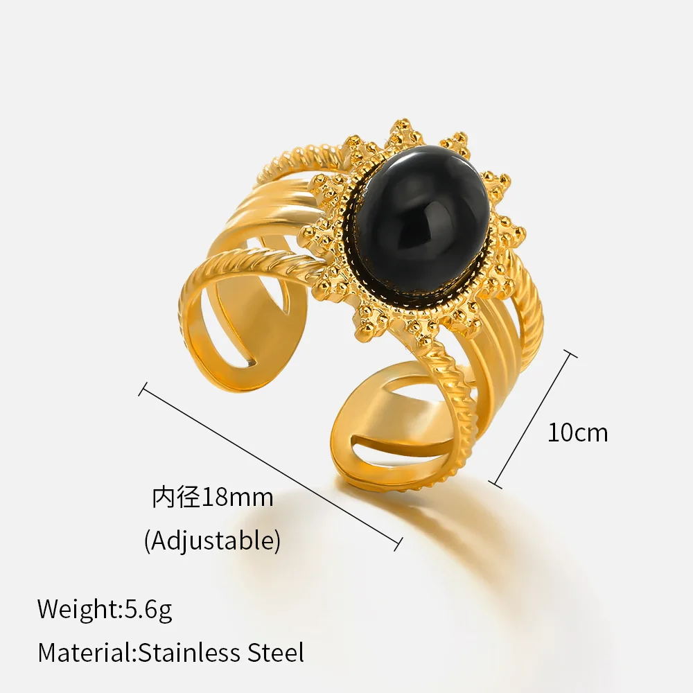 Винтажное Ретро ювелирное изделие из драгоценных камней регулируемое 18K позолоченное кольцо нержавеющей стали с гравировкой натурального камня для девочек