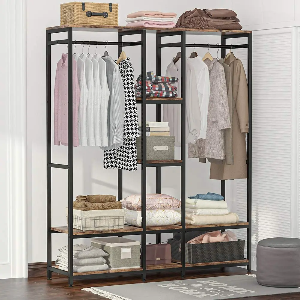Double Rod Free Standing Closet Organizer Wardrobe Clothes Garment Rack Wholesale Clothing Display Racks