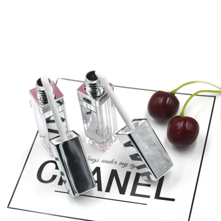 Empty custom silver square clear lipgloss tube container lip gloss bottles tube with applicator